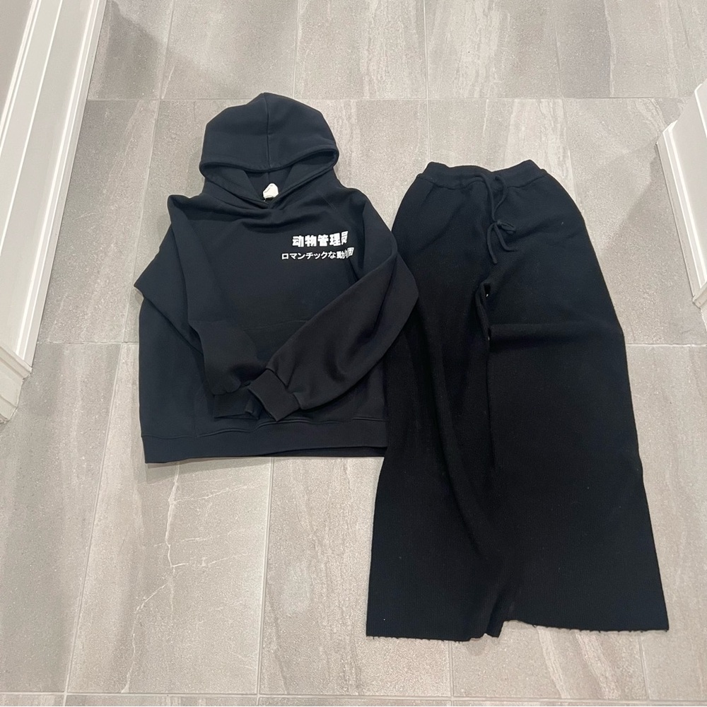 Black Hoodie and wide pants